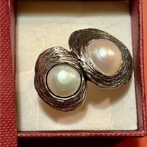BOGO1/2 off: HAGIT GORALI Vintage Israel 925 Pearl Egg in Nest Ring Size 7